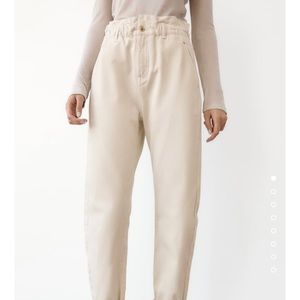 NEW ZARA Paper Bag jean in Ecru, sz EU34/US2/MEX 24